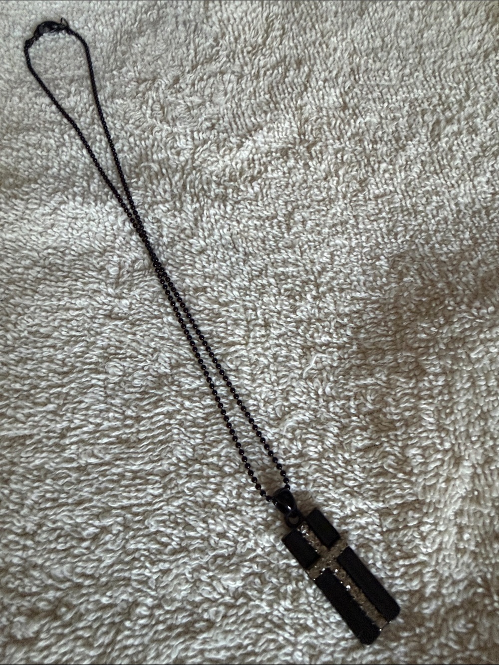 Black Cross Pendant Necklace with Sparkling Accent